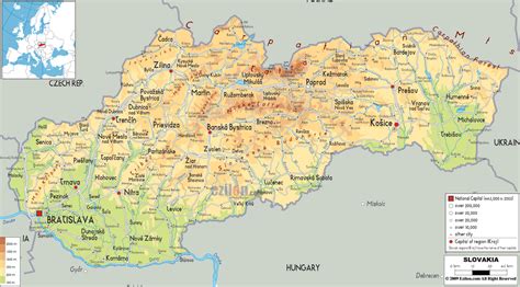 Mapa turystyczna Słowacji z zaznaczonymi Tatrami