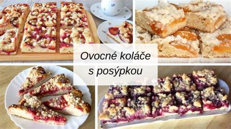 Koláž rôznych obrátených koláčov s jablkami, slivkami a iným ovocím