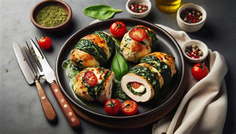 Fotografia hotového jedla: Plnené bravčové rezne s hubami, špenátom a mozzarellou, servírované s restovanou zeleninou