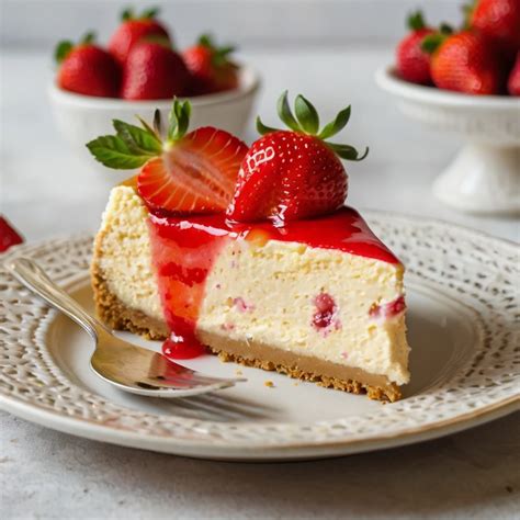 Hotový jahodový cheesecake ozdobený