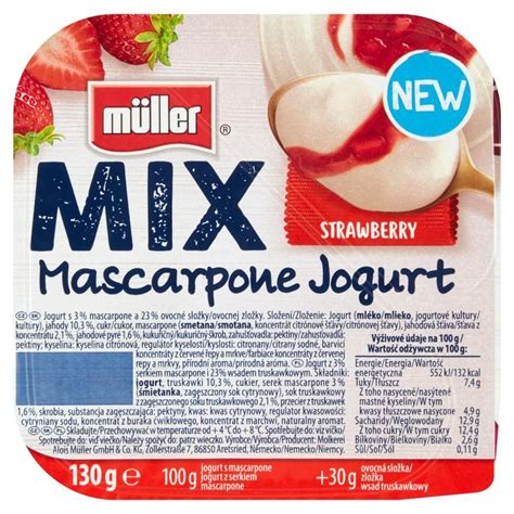Grafické znázornenie nutričných hodnôt jogurtu Müller Mascarpone