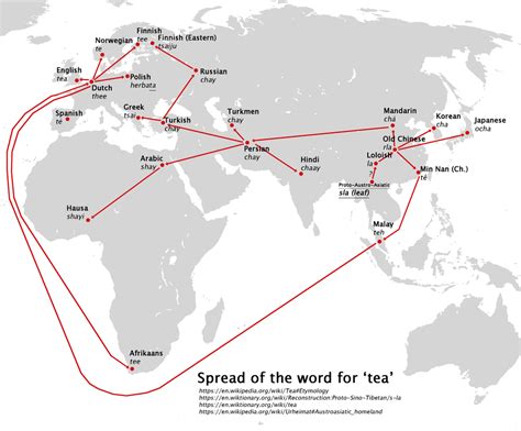 Mapa šírenia čaju po svete