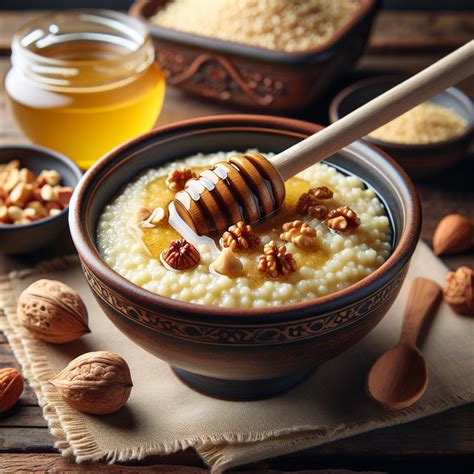 Fotografia misky bieleho jogurtu s medom a orechmi