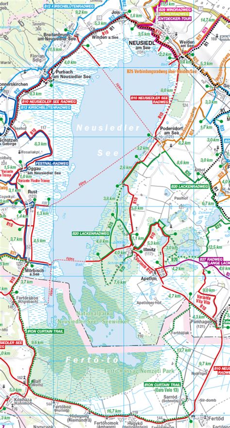 Mapa cyklotrasy okolo Neziderského jazera
