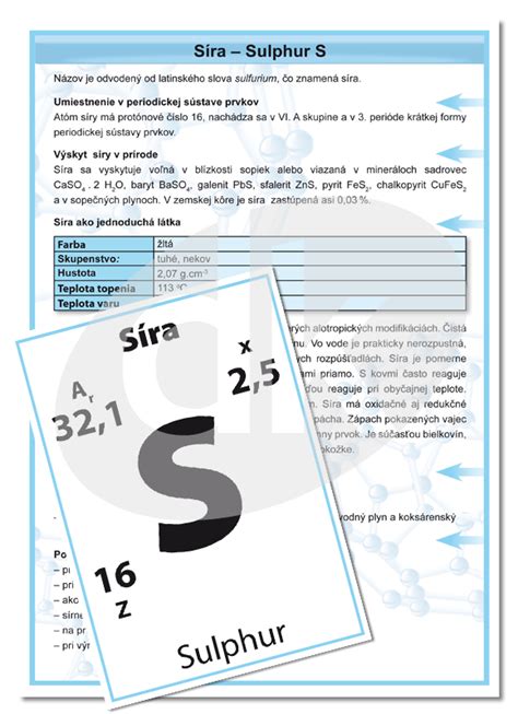 Chemický prvok síra v periodickej tabuľke