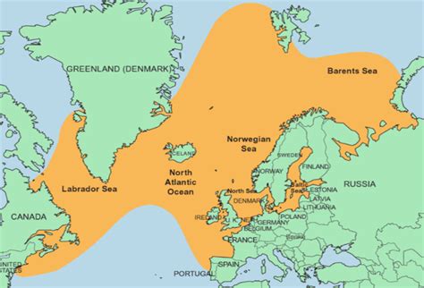 Mapa pôvodného rozšírenia lososa atlantického
