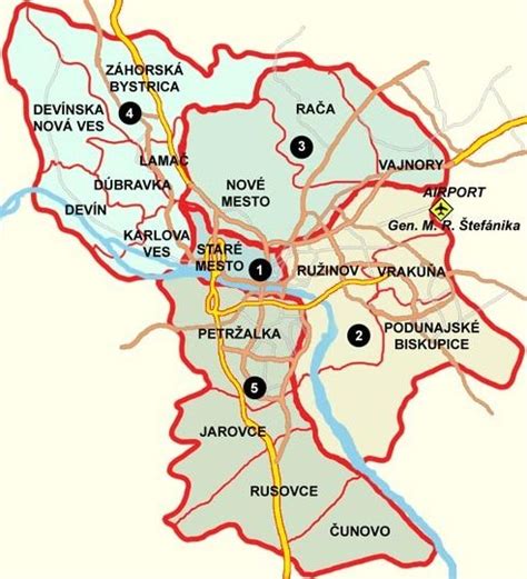 Mapa Bratislavy so zónami donáškovej služby