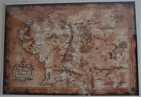 Mapa Stredozeme s vyznačenými oblasťami ako Lothlórien