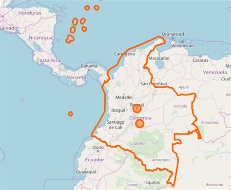 Mapa Kolumbie s vyznačenými oblasťami pestovania kakaa