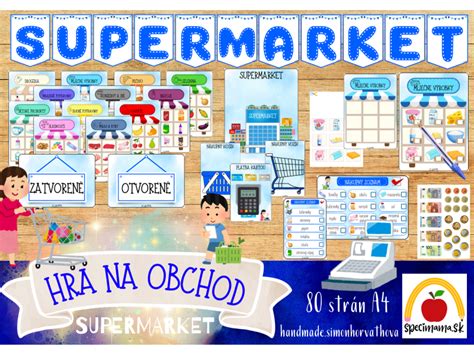 Ilustrácia rôznych potravín v supermarkete