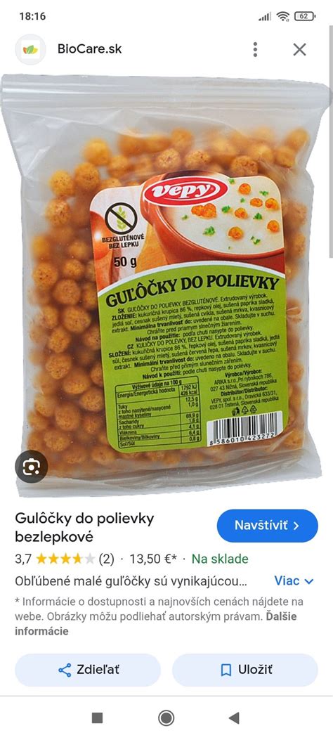 Grafické znázornenie výživových hodnôt guličiek do polievky